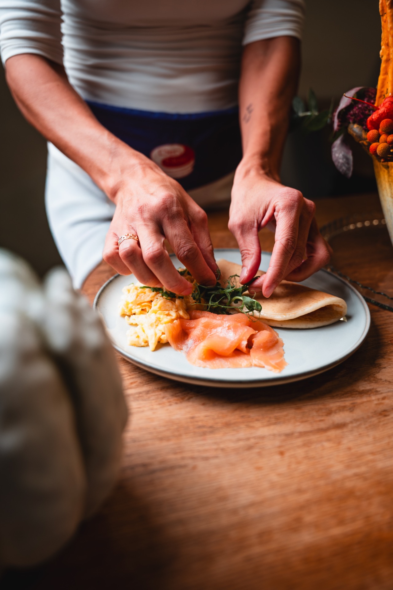 Our pancakes with salmon.